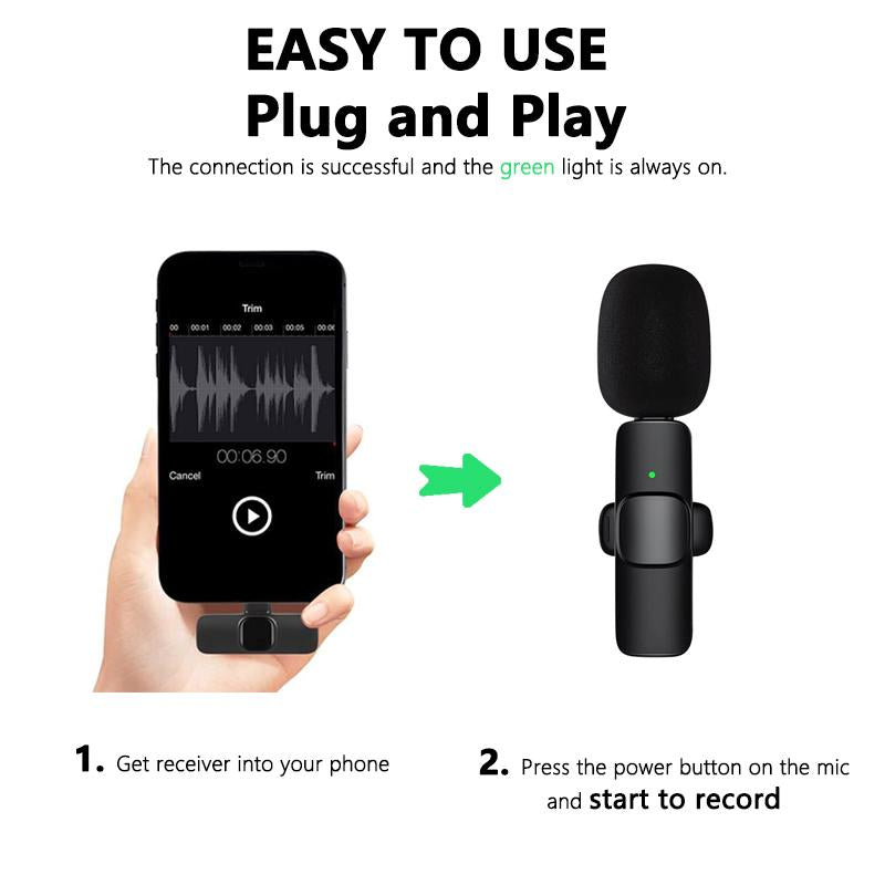 Wireless Lavalier Microphones for Iphone, Android Wireless Clip-On Microphones Professional Mic for Recording,Interview,Live Streaming,Plug-Play,Vlog Audio Usb Port for Smartphone Rechargeable Omnidirectional