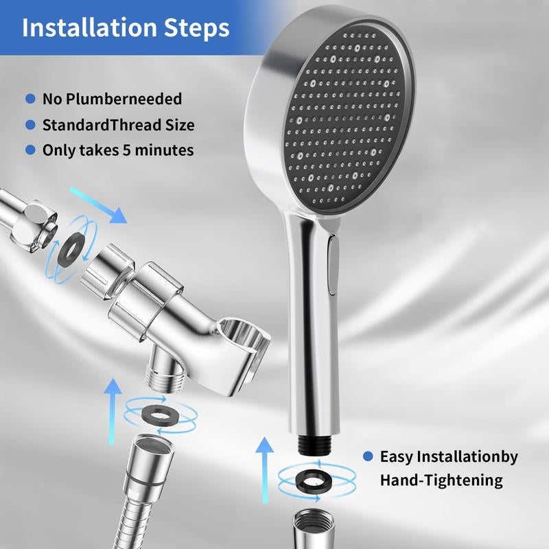 High Pressure Handheld Shower Head with 3 Spray Modes, Adjustable Angle Bracket, Hose, and Water-Activated LED Lights