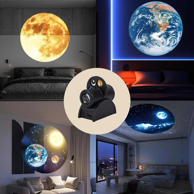 Mini Earth Moon Projector Lamp - Bedside Table Galaxy Projector, LED Starry Sky Projection Lamp,Halloween and Christmas Projection Lights, USB Charging Night Light, Creative Atmosphere Light for Bedroom Parties Gaming Room