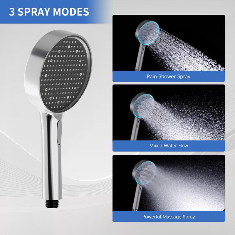 High Pressure Handheld Shower Head with 3 Spray Modes, Adjustable Angle Bracket, Hose, and Water-Activated LED Lights