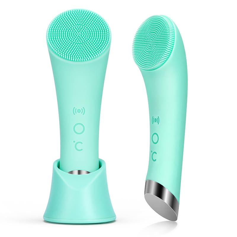 Electric Facial Cleansing Silicone Brush, Heatable Vibrating Face Scrubber with Massage, Silicone Face Scrubber for Women & Men, Electric Facial Cleanser for Deep Cleansing, Gentle Exfoliating