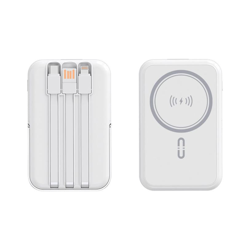 Mini Magnetic Powerbank Wireless&Wired Charger with Built-In Phone Holder- Fast Charging Portable Mobile Power Bank with Multi-Cables