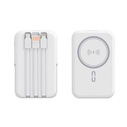 Mini Magnetic Powerbank Wireless&Wired Charger with Built-In Phone Holder- Fast Charging Portable Mobile Power Bank with Multi-Cables