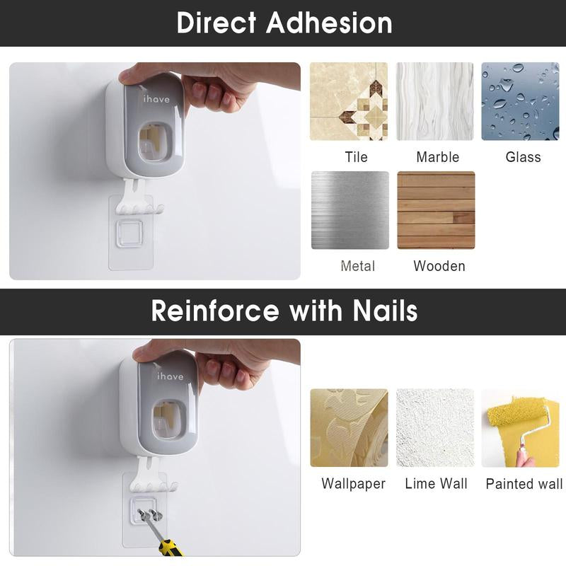 1 Piece 2 in 1 Toothbrush Holder & Toothpaste Dispenser, Wall Mounted Automatic Toothpaste Dispenser