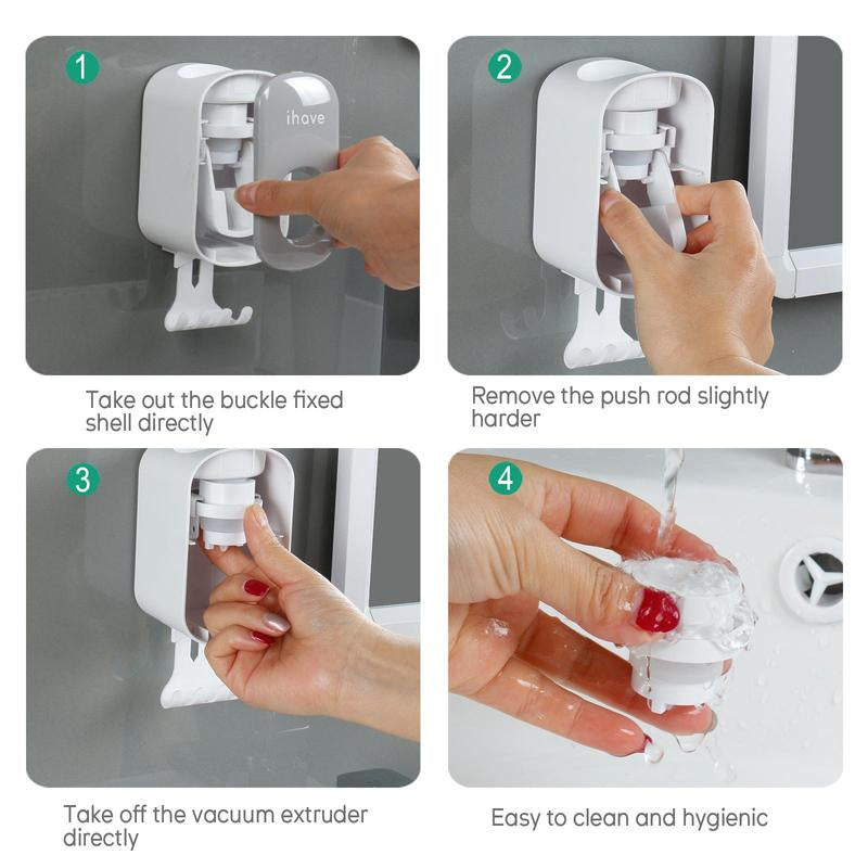 1 Piece 2 in 1 Toothbrush Holder & Toothpaste Dispenser, Wall Mounted Automatic Toothpaste Dispenser