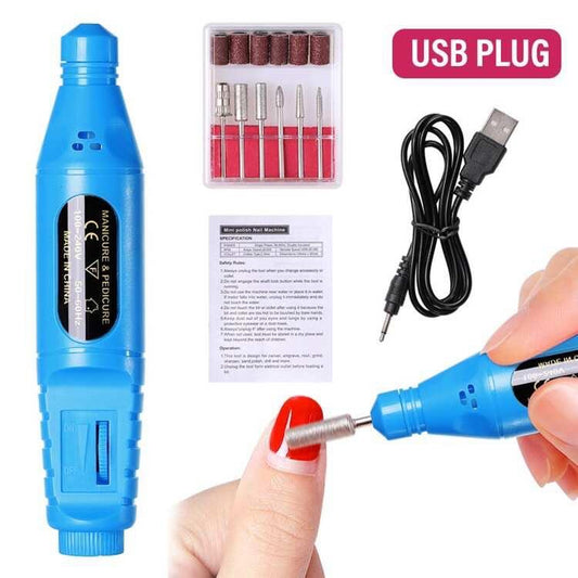 1Set Blue Professional Electric Nail Drill Machine Nail Files Pen Pedicure with Bits Milling Gel Polish Remover Nail Art Manicure Nail Care Compact Color Salon Cutics Handle