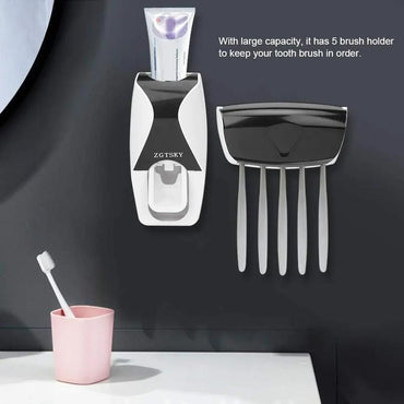 Dust-Proof Toothpaste Dispenser Toothpaste Squeezer Kit (Black) Toothbrush Wall Cover Brush