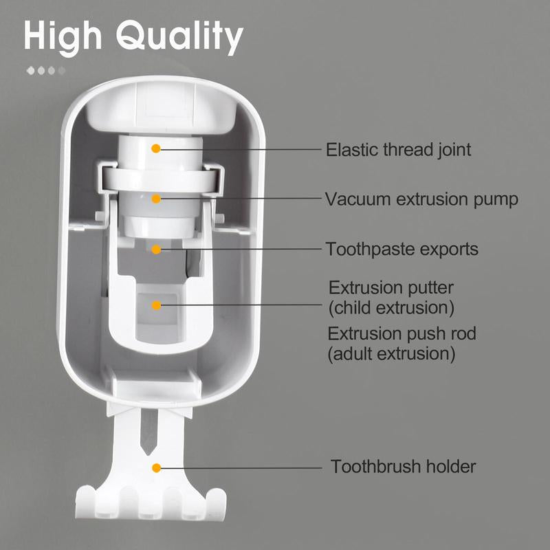 1 Piece 2 in 1 Toothbrush Holder & Toothpaste Dispenser, Wall Mounted Automatic Toothpaste Dispenser