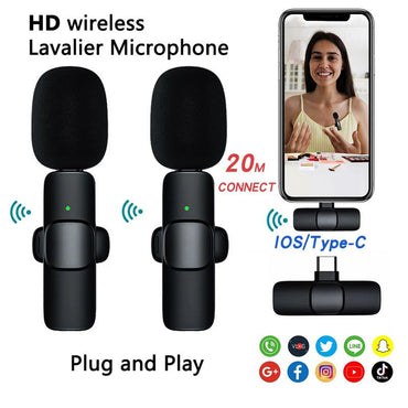 Wireless Lavalier Microphones for Iphone, Android Wireless Clip-On Microphones Professional Mic for Recording,Interview,Live Streaming,Plug-Play,Vlog Audio Usb Port for Smartphone Rechargeable Omnidirectional