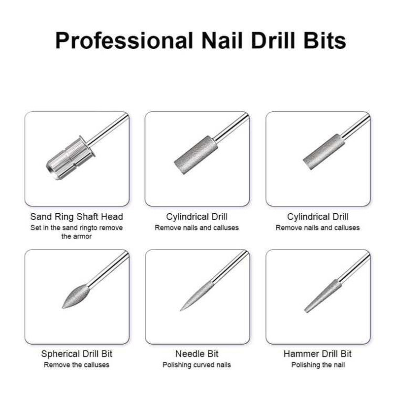 1Set Blue Professional Electric Nail Drill Machine Nail Files Pen Pedicure with Bits Milling Gel Polish Remover Nail Art Manicure Nail Care Compact Color Salon Cutics Handle