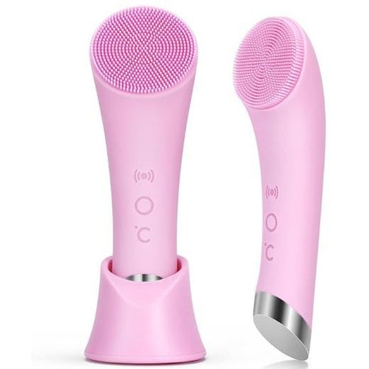 Facial Cleansing Brush, PRITECH Heatable Vibrating Face Scrubber with Massage, Silicone Face Scrubber for Women & Men, Electric Facial Cleanser for Deep Cleansing, Gentle Exfoliating (Pink) #Dealsforyoudays