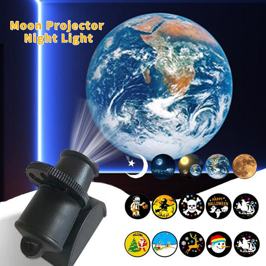 Mini Earth Moon Projector Lamp - Bedside Table Galaxy Projector, LED Starry Sky Projection Lamp,Halloween and Christmas Projection Lights, USB Charging Night Light, Creative Atmosphere Light for Bedroom Parties Gaming Room