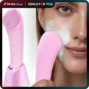 Facial Cleansing Brush, PRITECH Heatable Vibrating Face Scrubber with Massage, Silicone Face Scrubber for Women & Men, Electric Facial Cleanser for Deep Cleansing, Gentle Exfoliating (Pink) #Dealsforyoudays
