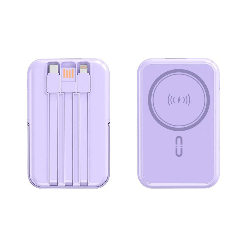 Mini Magnetic Powerbank Wireless&Wired Charger with Built-In Phone Holder- Fast Charging Portable Mobile Power Bank with Multi-Cables