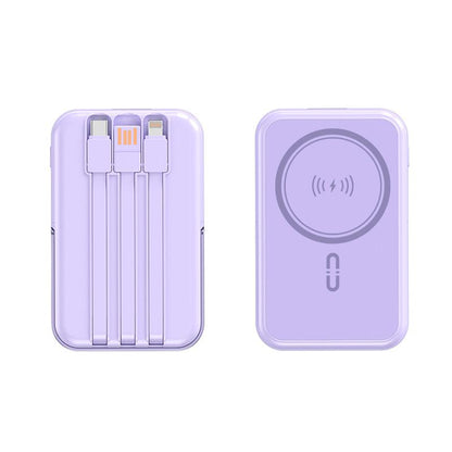Mini Magnetic Powerbank Wireless&Wired Charger with Built-In Phone Holder- Fast Charging Portable Mobile Power Bank with Multi-Cables
