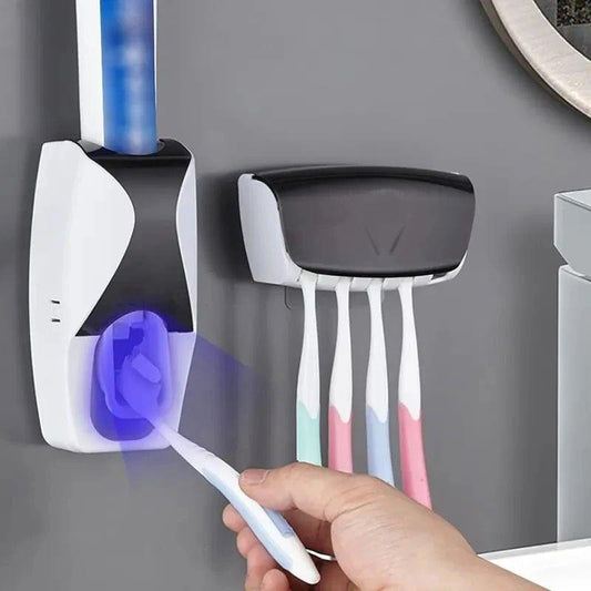 Dust-Proof Toothpaste Dispenser Toothpaste Squeezer Kit (Black) Toothbrush Wall Cover Brush