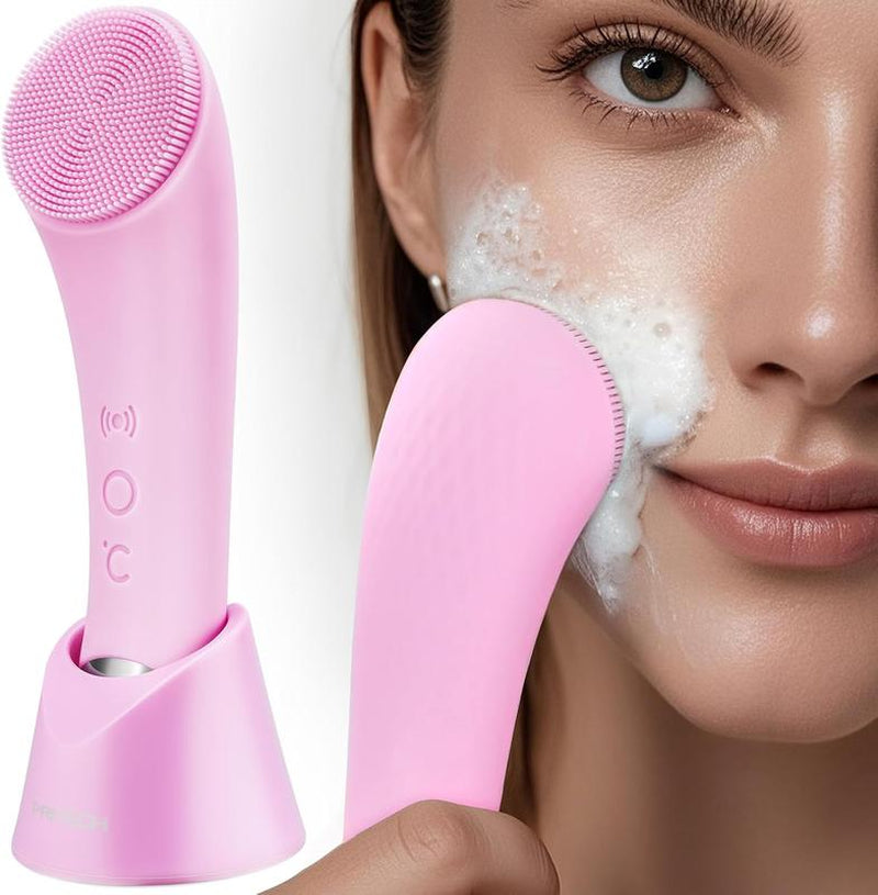 Electric Facial Cleansing Silicone Brush, Heatable Vibrating Face Scrubber with Massage, Silicone Face Scrubber for Women & Men, Electric Facial Cleanser for Deep Cleansing, Gentle Exfoliating