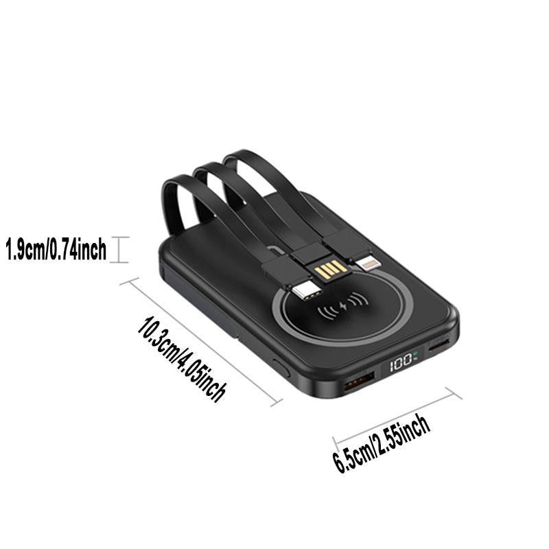 Mini Magnetic Powerbank Wireless&Wired Charger with Built-In Phone Holder- Fast Charging Portable Mobile Power Bank with Multi-Cables