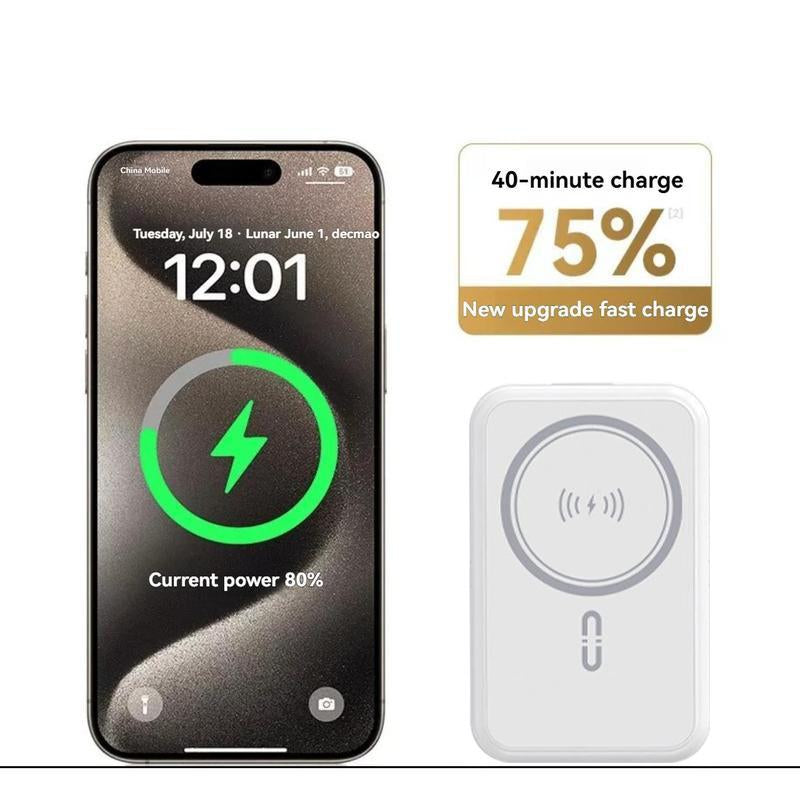 Mini Magnetic Powerbank Wireless&Wired Charger with Built-In Phone Holder- Fast Charging Portable Mobile Power Bank with Multi-Cables