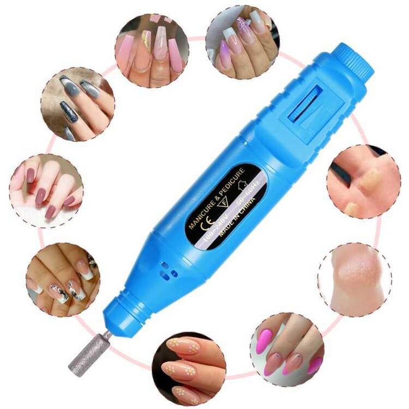 1Set Blue Professional Electric Nail Drill Machine Nail Files Pen Pedicure with Bits Milling Gel Polish Remover Nail Art Manicure Nail Care Compact Color Salon Cutics Handle