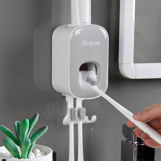 1 Piece 2 in 1 Toothbrush Holder & Toothpaste Dispenser, Wall Mounted Automatic Toothpaste Dispenser