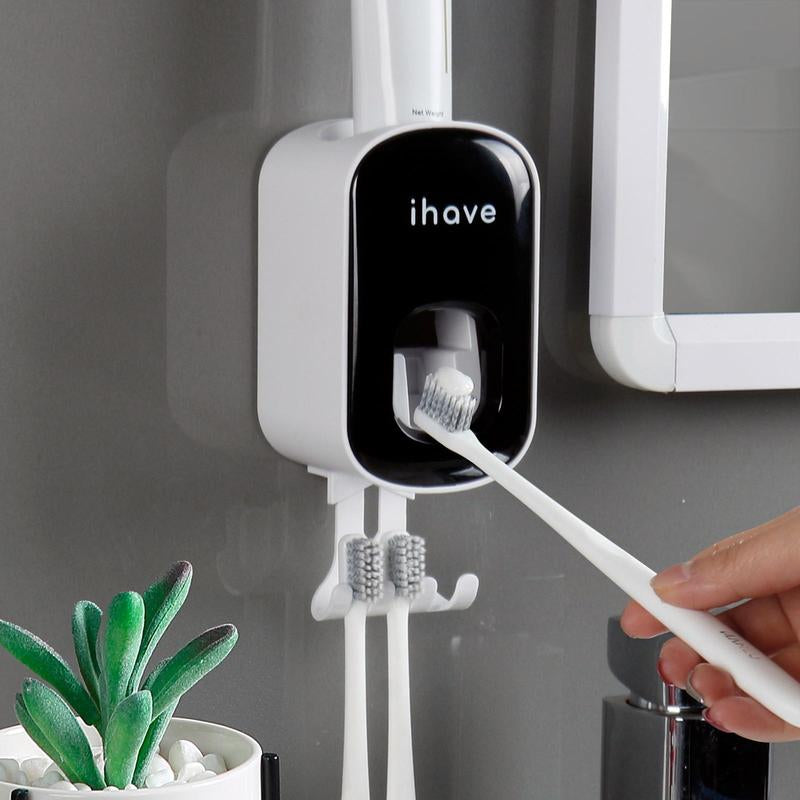 1 Piece 2 in 1 Toothbrush Holder & Toothpaste Dispenser, Wall Mounted Automatic Toothpaste Dispenser