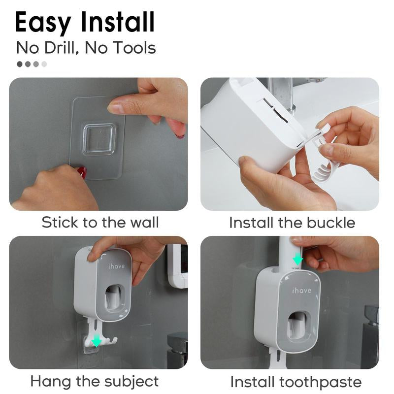 1 Piece 2 in 1 Toothbrush Holder & Toothpaste Dispenser, Wall Mounted Automatic Toothpaste Dispenser