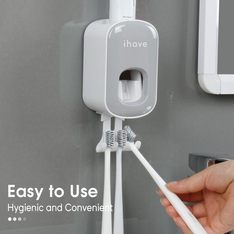 1 Piece 2 in 1 Toothbrush Holder & Toothpaste Dispenser, Wall Mounted Automatic Toothpaste Dispenser