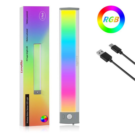 45RGB under Cabinet Lighting with Motion Sensor USB Rechargeable Magnetic LED Light Bar, 16 Colors Home Ambient Lighting for Kitchen, Bedroom,And More