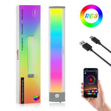 45RGB under Cabinet Lighting with Motion Sensor USB Rechargeable Magnetic LED Light Bar, 16 Colors Home Ambient Lighting for Kitchen, Bedroom,And More