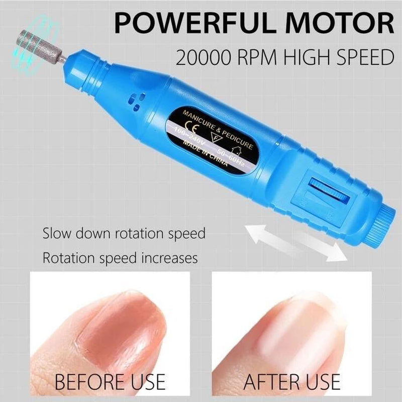 1Set Blue Professional Electric Nail Drill Machine Nail Files Pen Pedicure with Bits Milling Gel Polish Remover Nail Art Manicure Nail Care Compact Color Salon Cutics Handle