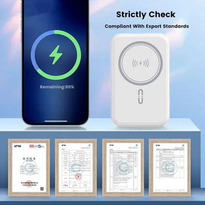 Mini Magnetic Powerbank Wireless&Wired Charger with Built-In Phone Holder- Fast Charging Portable Mobile Power Bank with Multi-Cables